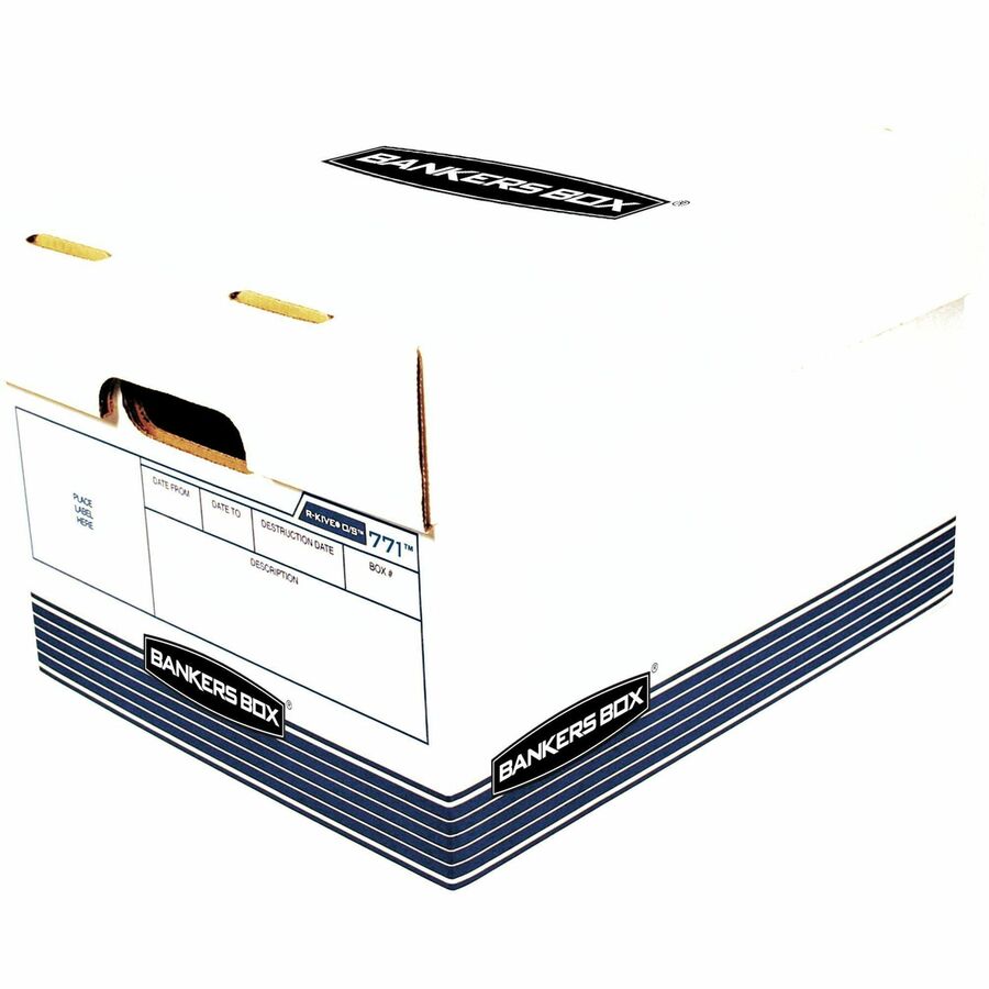 Bankers Box R-Kive Offsite File Storage Box - Internal Dimensions: 12" Width x 15" Depth x 10" Height - External Dimensions: 12.9" Width x 16.6" Depth x 10.3" Height - Lift-off Closure - Stackable - White, Blue - Recycled - 20 / Pack