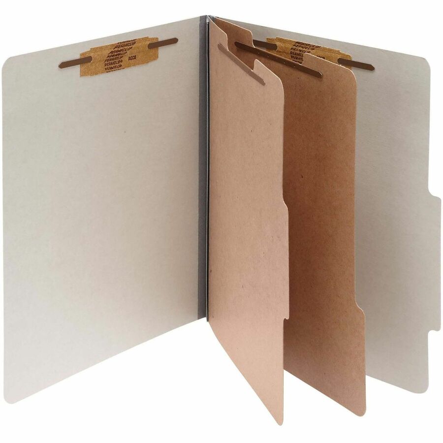 ACCO Letter Classification Folder - 3" Folder Capacity - 8 1/2" x 11" - 6 Fastener - 1" Fastener Capacity - 2 Divider - 6 pt. - Pressboard, Tyvek - Mist Gray - 10 / Box