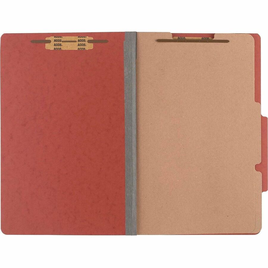 ACCO Legal Classification Folder - 3" Folder Capacity - 8 1/2" x 14" - 6 Fastener - 1" for Folder - 2 Divider - 6 pt. - Pressboard, Tyvek - Earth Red - 10 / Box