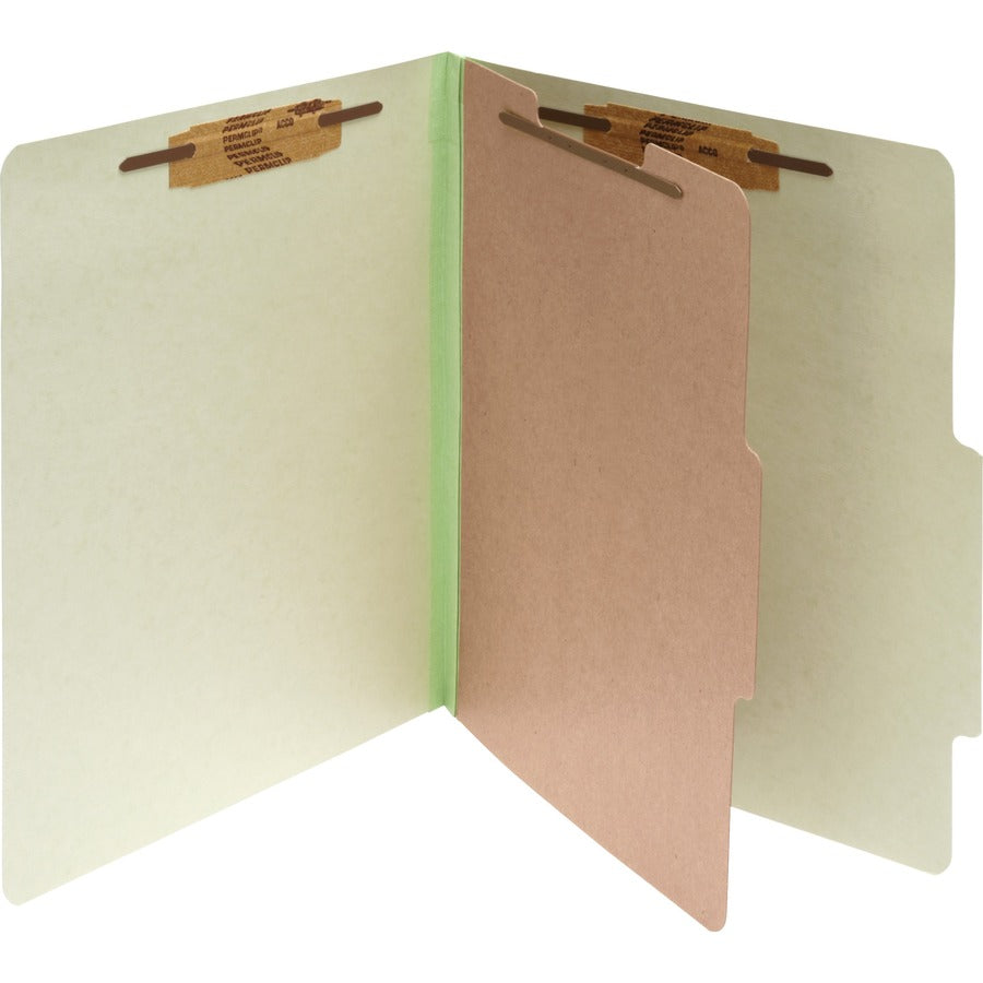 ACCO Legal Classification Folder - 2" Folder Capacity - 8 1/2" x 14" - 4 Fastener - 1" for Folder - 1 Divider - 4 pt. - Pressboard, Tyvek - Leaf Green - 10 / Box