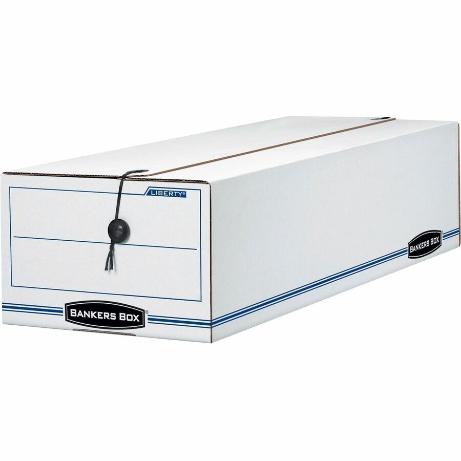 Bankers Box Liberty Check and Form Boxes - Internal Dimensions: 9.50" Width x 23.25" Depth x 6" Height - External Dimensions: 9.8" Width x 23.8" Depth x 6.3" Height - String/Button Tie Closure - Light Duty - Stackable - Fiberboard - White, Blue - For R...