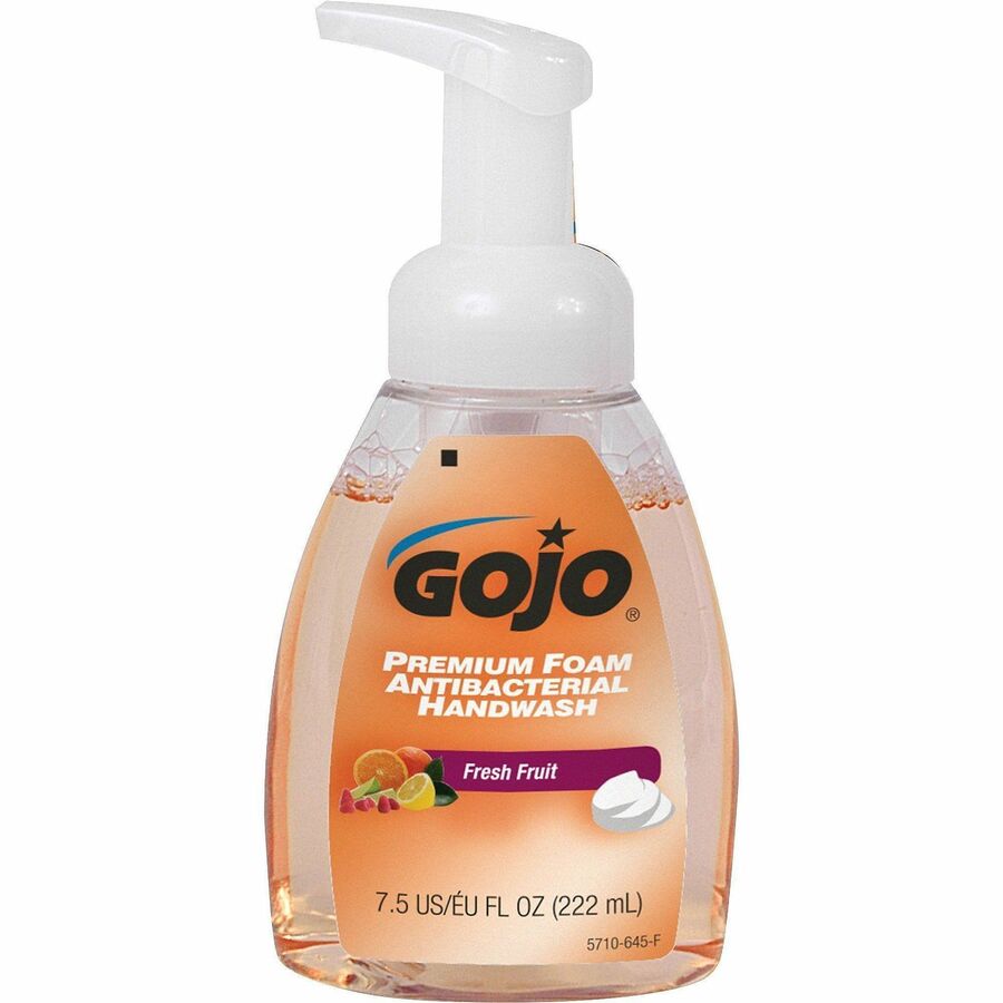 Gojo®, Premium Foam Antibacterial Handwash - Fresh Fruit Scent - 7.50 fl oz - Pump Bottle Dispenser - Kill Germs - Hand - Orange - Rich Lather - 1 Each