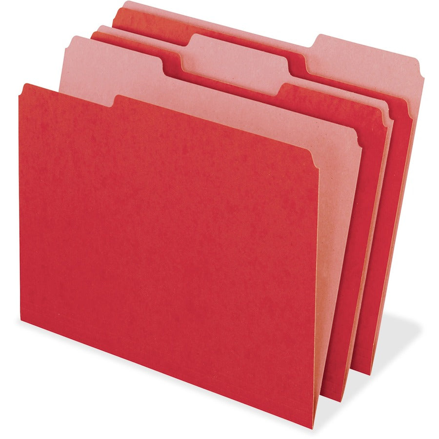 Pendaflex EarthWise 1/3 Tab Cut Top Tab File Folder - 9 1/2" x 11 3/4" - Top Tab Location - Assorted Tab Position - 11 pt. - Red - 100% Recycled - 100 / Box