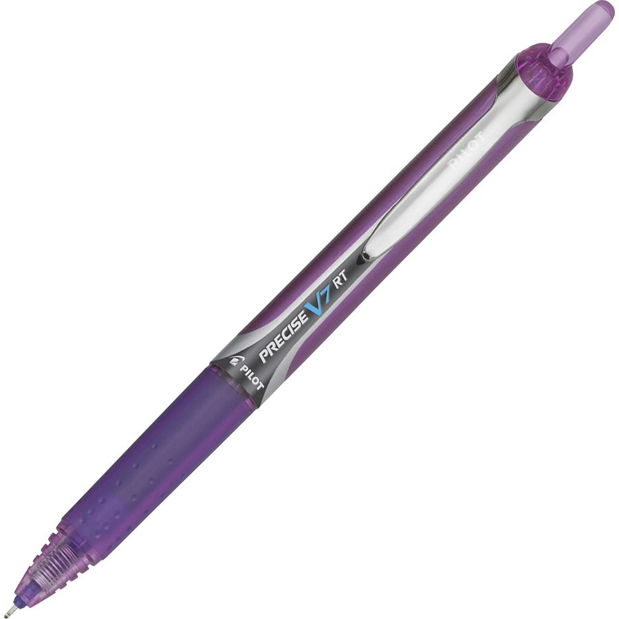 Pilot Precise V7 RT Fine Premium Retractable Rolling Ball Pens - Refillable - Retractable - Purple Ink - Water Based - Purple Barrel - 12 / Dozen