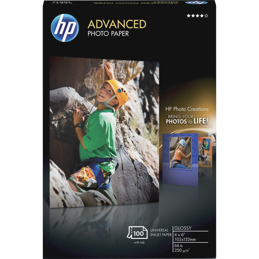 HP Advanced Glossy Photo Paper - 4" x 6" - 66 lb Basis Weight - Glossy - Quick Drying, Smudge Resistant, Durable - Glossy - 1 Pack