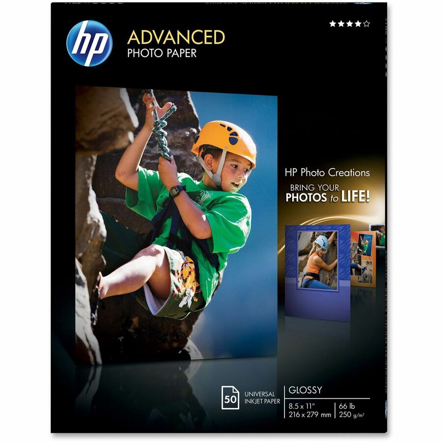 HP Advanced Glossy Photo Paper - Letter - 8 1/2" x 11" - 66 lb Basis Weight - Glossy - Water Resistant, Smear Resistant, Smudge Resistant, Quick Drying - White - 1 Pack