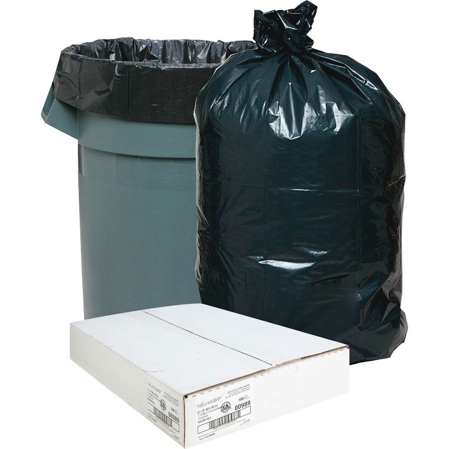 Nature Saver Black Low-density Recycled Can Liners - Medium Size - 33 gal Capacity - 39" Length x 33" Width x 1.25 mil (32 Micron) Thickness - Low Density - Black - Plastic - Cleaning Supplies - 1 Carton