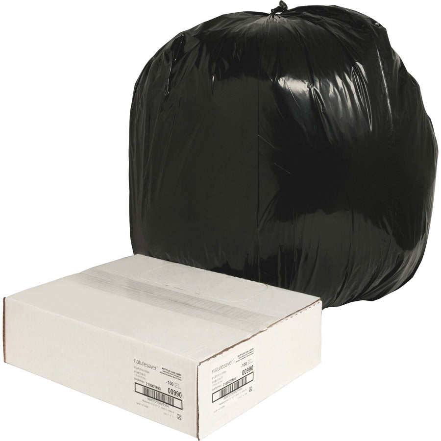 Nature Saver Black Low-density Recycled Can Liners - Large Size - 45 gal Capacity - 46" Length x 40" Width x 1.25 mil (32 Micron) Thickness - Low Density - Black - Plastic - Cleaning Supplies - 1 Carton