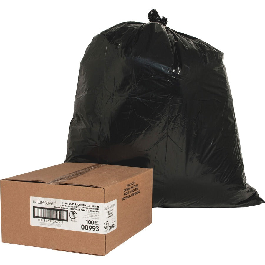 Nature Saver Black Low-density Recycled Can Liners - Medium Size - 33 gal Capacity - 1.65 mil (42 Micron) Thickness - Low Density - Black - Plastic - Cleaning Supplies - 1 Carton