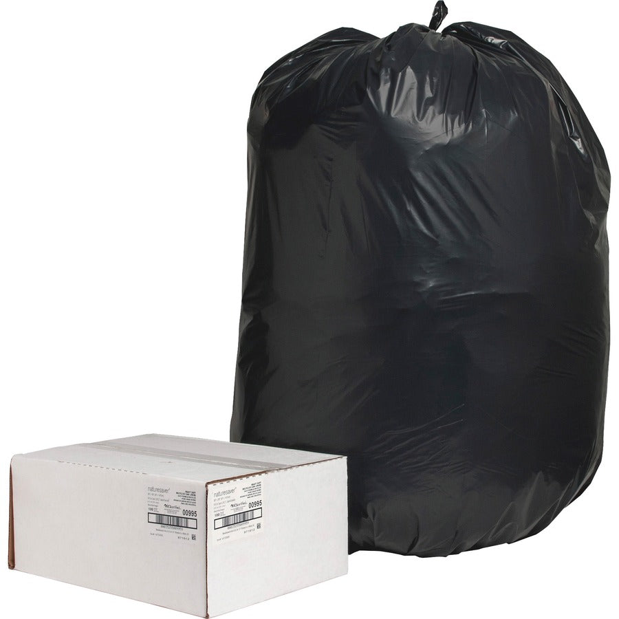Nature Saver Black Low-density Recycled Can Liners - Extra Large Size - 60 gal Capacity - 58" Length x 38" Width x 2 mil (51 Micron) Thickness - Low Density - Black - Plastic - Cleaning Supplies - 1 Carton