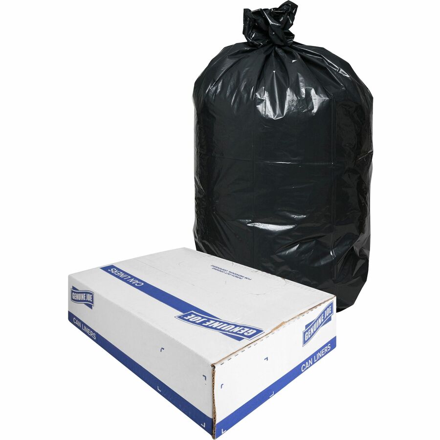Genuine Joe Heavy-Duty Trash Can Liners - Medium Size - 30 gal Capacity - 36" Length x 30" Width x 1.50 mil (38 Micron) Thickness - Low Density - Black - 100/Box - 1 Carton