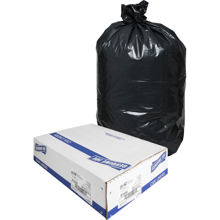 Genuine Joe Heavy-Duty Trash Can Liners - Medium Size - 33 gal Capacity - 40" Length x 33" Width x 1.50 mil (38 Micron) Thickness - Low Density - Black - 100/Box - 1 Carton