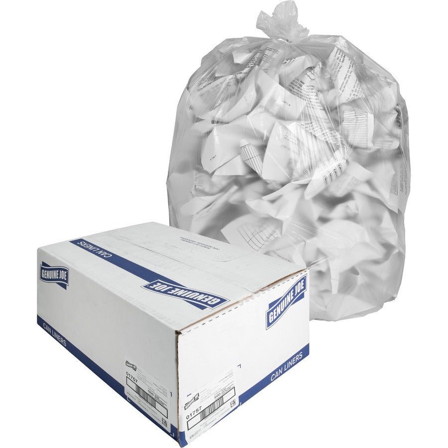 Genuine Joe High-Density Can Liners - Medium Size - 33 gal Capacity - 40" Length x 33" Width x 0.43 mil (11 Micron) Thickness - High Density - Clear - Resin - Office Waste, Industrial Trash - 25/Roll - 20 / Carton