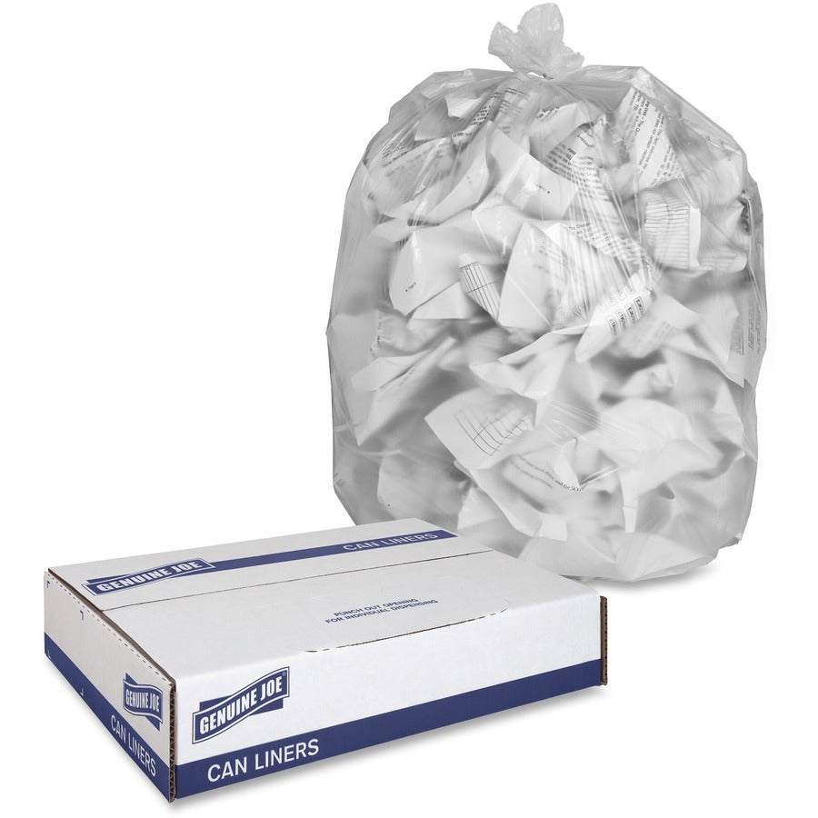 Genuine Joe High-Density Can Liners - Extra Large Size - 60 gal Capacity - 60" Length x 38" Width x 0.67 mil (17 Micron) Thickness - High Density - Clear - Resin - Office Waste, Industrial Trash - 20/Roll - 10 / Carton