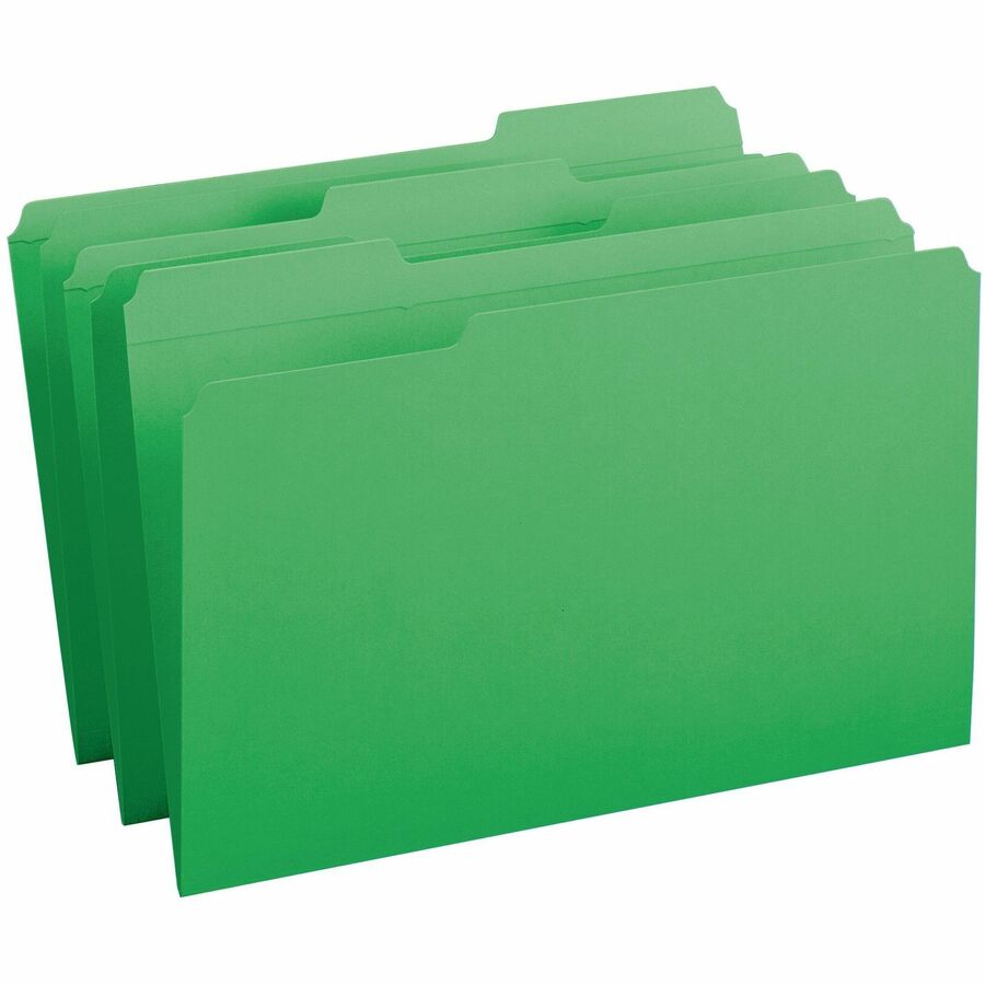 Smead Colored 1/3 Tab Cut Legal Top Tab File Folder - 8 1/2" x 14" - Top Tab Location - Assorted Tab Position - 11 pt. - 2 Plys - Green - 10% Recycled - 100 / Box