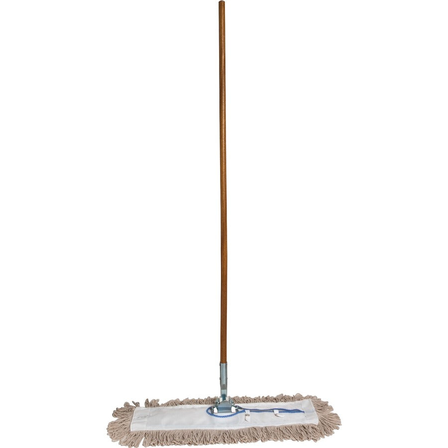 Genuine Joe Dust Mop Complete Combo - 24" Width Cotton Head - 60" Length x 0.94" Diameter Wood Handle - Swivel Head, Lightweight, Chrome Plated, Absorbent, Rust Resistant, Reinforced, Refillable - Multi - 1 Each
