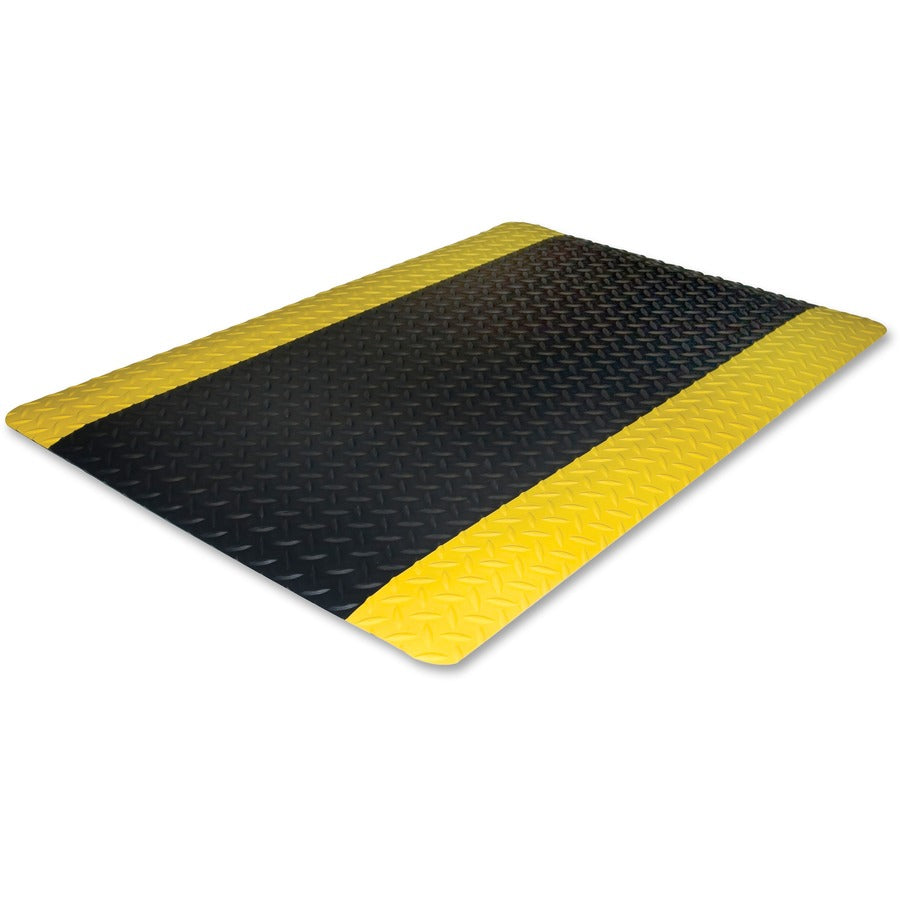 Genuine Joe Safe Step Anti-Fatigue Floor Mats - Warehouse, Factory - 12 ft Length x 36" Width x 0.552" Thickness - Black, Yellow - 1 Each