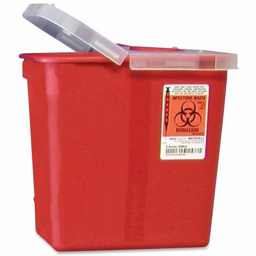 Covidien Sharps Hinged Lid Container - 2 gal Capacity - 10" Height x 10.5" Width x 7.2" Depth - Red - 1 Each