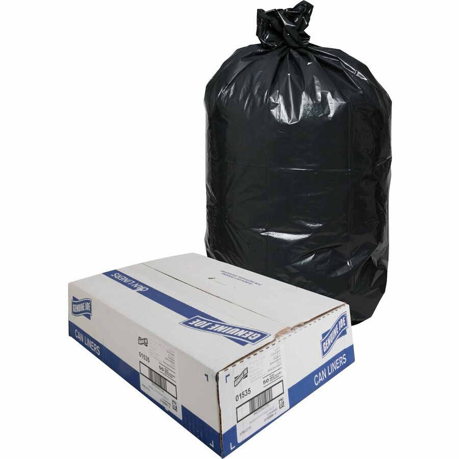 Genuine Joe Heavy-Duty Trash Can Liners - 60 gal Capacity - 56" Length x 39" Width x 1.50 mil (38 Micron) Thickness - Low Density - Black - Plastic Resin - Debris, Can, Waste - 50/Box - 1 Carton