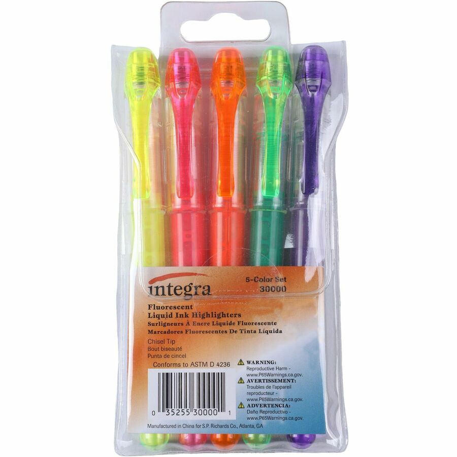 Integra Liquid Highlighters - Assorted Ink - 5 / Set