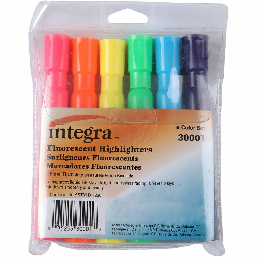 Integra Chisel Desk Liquid Highlighters - Assorted Ink - Water Based - Assorted Barrel - 1 Set