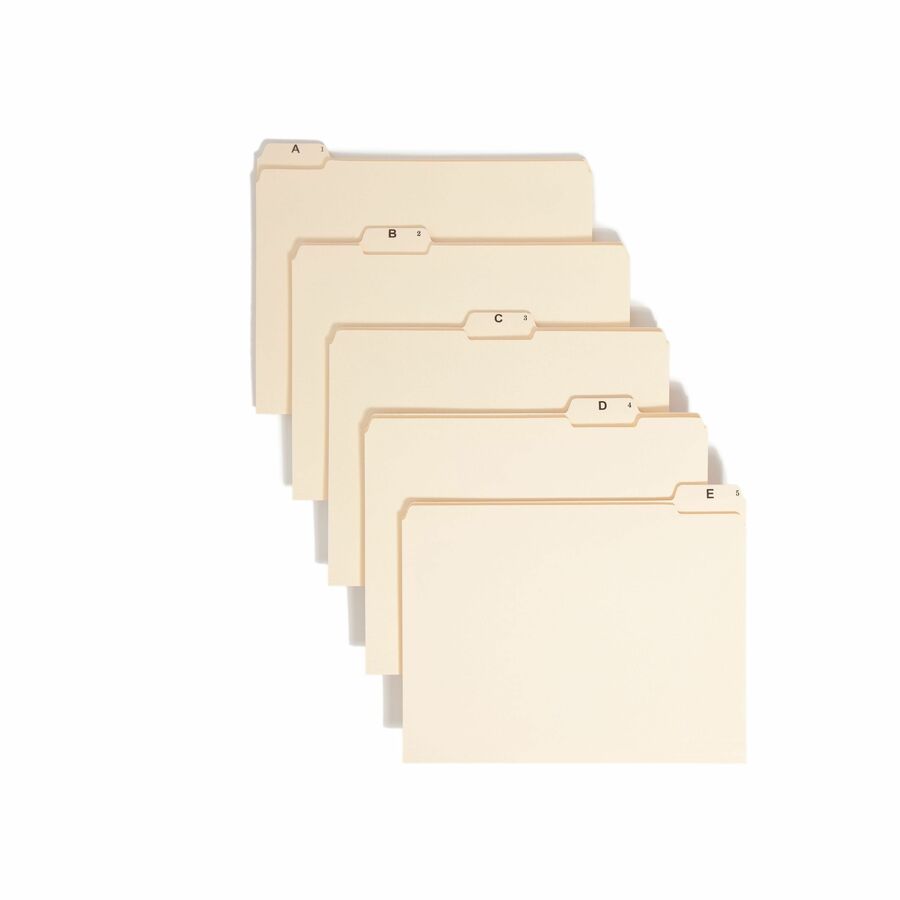 Smead 1/5 Tab Cut Letter Top Tab File Folder - 8 1/2" x 11" - 3/4" Expansion - Top Tab Location - Assorted Tab Position - 11 pt. - 2 Plys - Manila - 10% Recycled - 25 / Set
