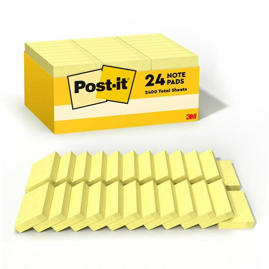 Post-it®, Notes Value Pack - 2160 - 1 1/2" Flag/Note Width x 2" Flag/Note Length - Rectangle - 90 Sheets per Pad - Unruled - Yellow - Paper - 24 / Pack