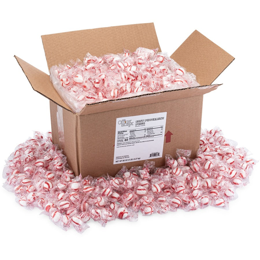 Office Snax Soft Peppermint Puffs - Resealable Tub - Salty - Canister - 1 Carton