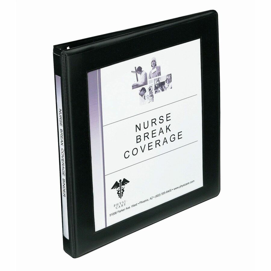 Avery®, Heavy-Duty Framed View 3-Ring Binder - 1/2" Binder Capacity - Letter - 8 1/2" x 11" Sheet Size - 135 Sheet Capacity - 135 Ring - Fastener: Slant Ring - Pocket: 2, Internal - Vinyl - Black - Adhesive, Business Card Holder, Gap-free Ring, Heav...