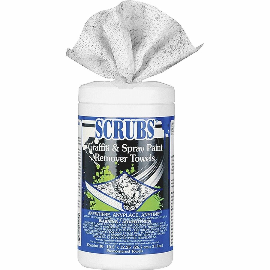 SCRUBS Graffiti/Spray Paint Remover Towels - For Graffiti, Metal Surface, Porcelain, Vinyl, Baked Enamel, Glass, Stainless Steel, Plexiglas, Aluminum, Formica, Brick, ... - Recommended For: Paint Remover, Lipstick Remover, Grease Remover, Ink Remover...