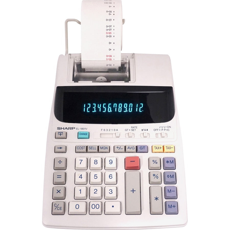 Sharp Calculators Sharp EL1801V Serial Printer Calculator - 2 lps - Item Count, Paper Holder, Large Display, 4-Key Memory, Sign Change - 12 Digits - Power Adapter Powered - 10" Height x 7.6" Width x 2.4" Depth x 3.4" Length - Off White - 1 Each