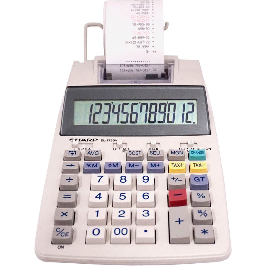 Sharp Calculators EL-1750V Printing Calculator - Black/Red Print - 2 lps - Compact, Dual Power, Easy-to-read Display, Plastic Key, Large Display, 4-Key Memory - 12 Digits - LCD - AC Supply/Battery Powered - 4 x AA, CR2032 - 9.1" Height x 5.9" Width x 2...