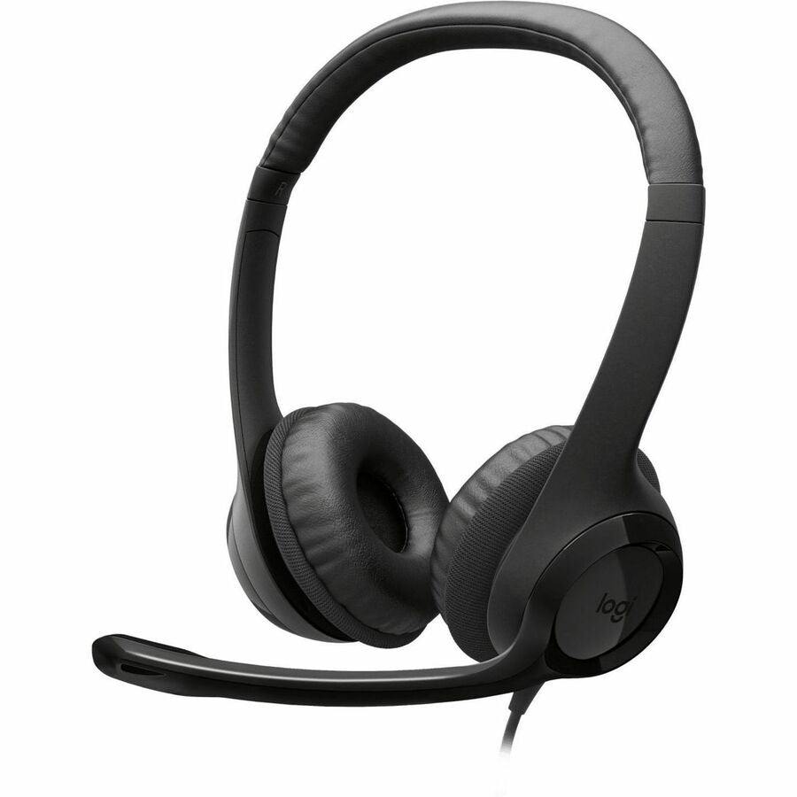 Logitech Padded H390 USB Headset - Stereo - USB - Wired - 20 Hz to 20 kHz - Over-the-head - Binaural - Circumaural - 8 ft Cable - Noise Cancelling Microphone - Black, Silver