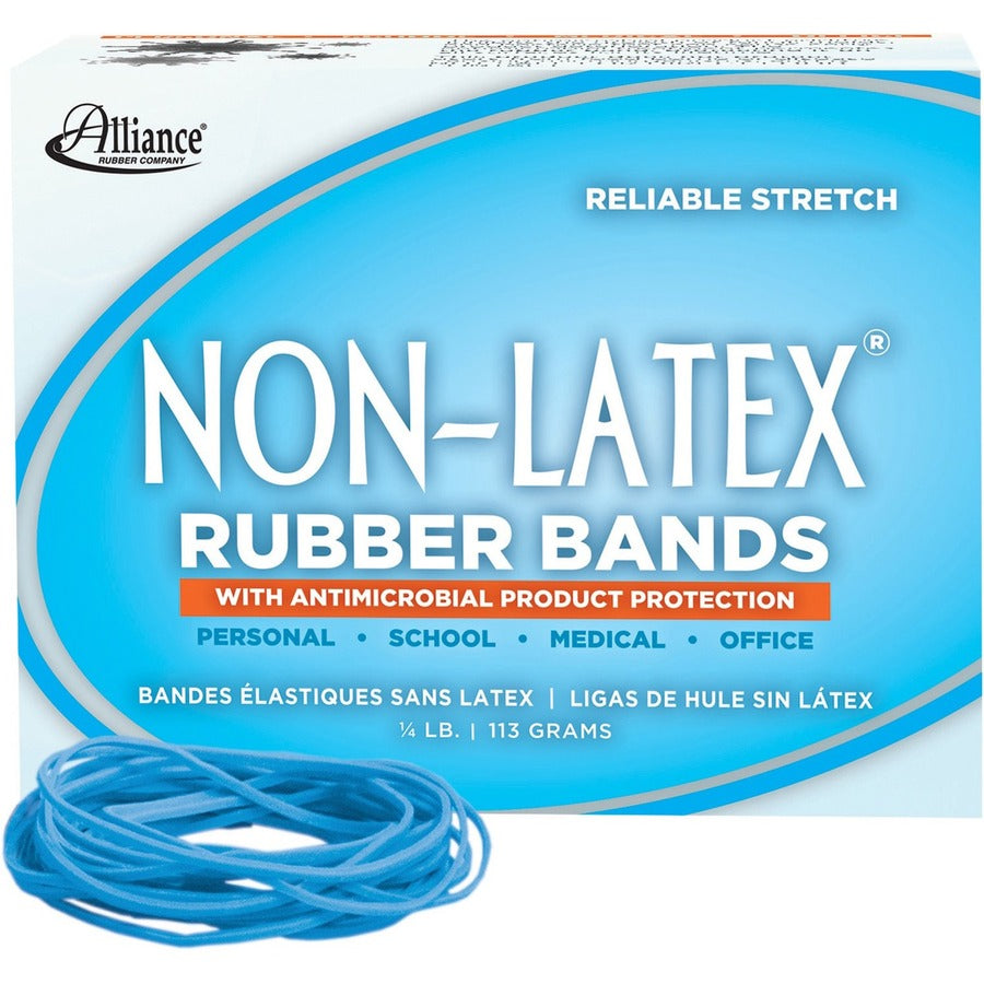 Alliance Rubber Rubber Bands with Antimicrobial Product Protection - Size: #19 - 3.5" Width x 63 mil Thickness - 0.25 lb/in - Latex-free, Antimicrobial, Stretchable - Synthetic Rubber - Cyan Blue - 1 Box
