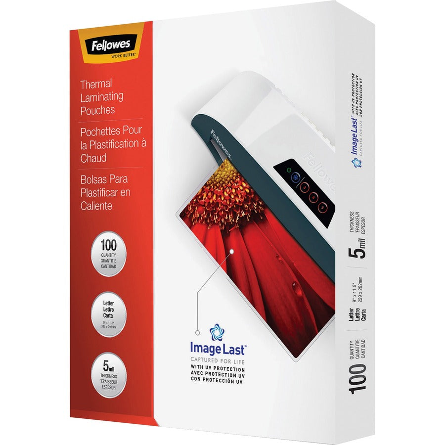 Fellowes Letter-Size Laminating Pouches - Sheet Size Supported: Letter 9" Width x 11.50" Length - Laminating Pouch/Sheet Size: 9" Width x 5 mil Thickness - Type G - Glossy - for Document, Letter - Durable, UV Resistant, Fade Resistant, Water Resistant...