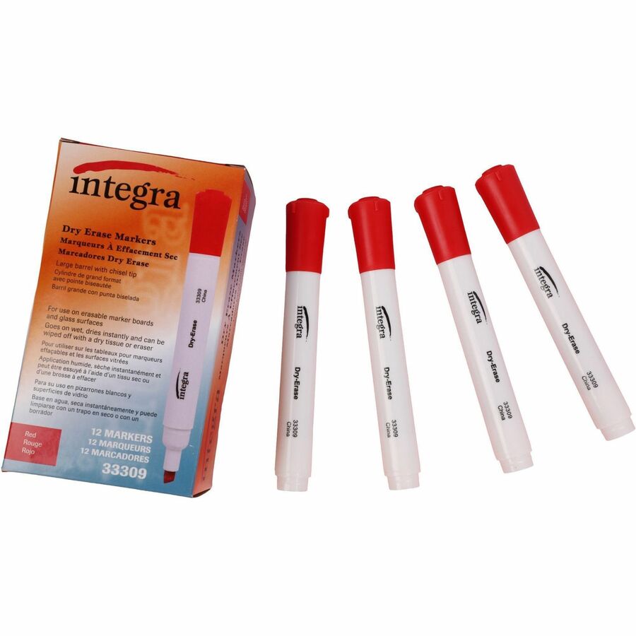 Integra Chisel Point Dry-erase Markers - Red Ink - 12 / Dozen
