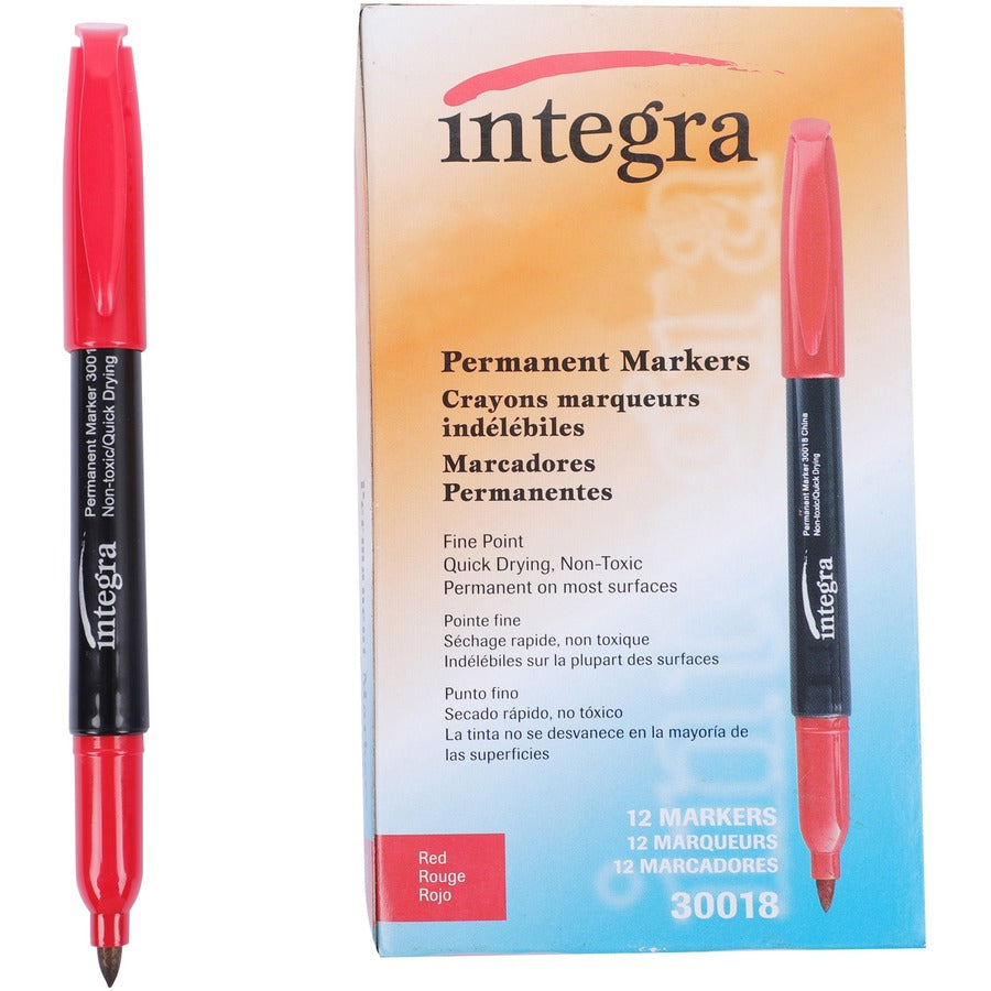 Integra Permanent Fine Point Markers - Red Ink - 12 / Dozen
