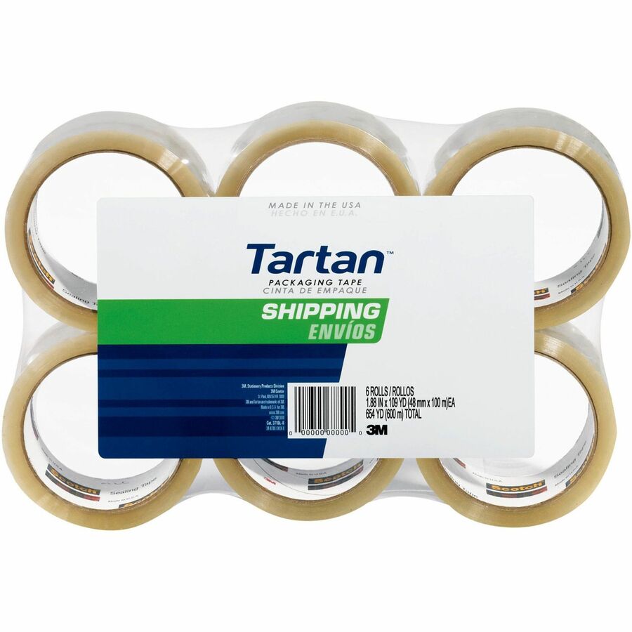 Tartan General-Purpose Packaging Tape - 54.60 yd Length x 1.88" Width x 1.9 mil Thickness - 3" Core - Clear - Rubber Resin Backing - Nick Resistant, Abrasion Resistant, Moisture Resistant, Scuff Resistant, Tear Resistant, Split Resistant, Slip Resistan...