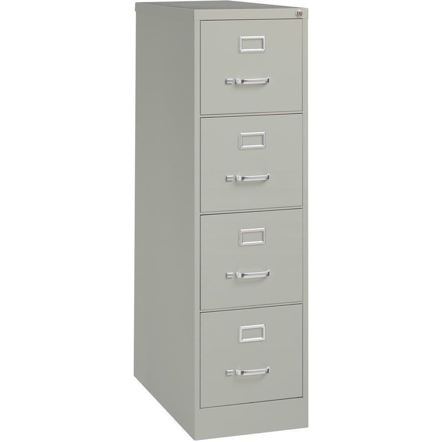 Lorell Fortress Series 26-1/2" Commercial-Grade Vertical File Cabinet - 15" Width x 26.5" Depth x 52" Height - 4 x Drawer(s) for File - Letter - Vertical - Security Lock, Ball-bearing Suspension, Heavy Duty - Light Gray - Steel - Recycled