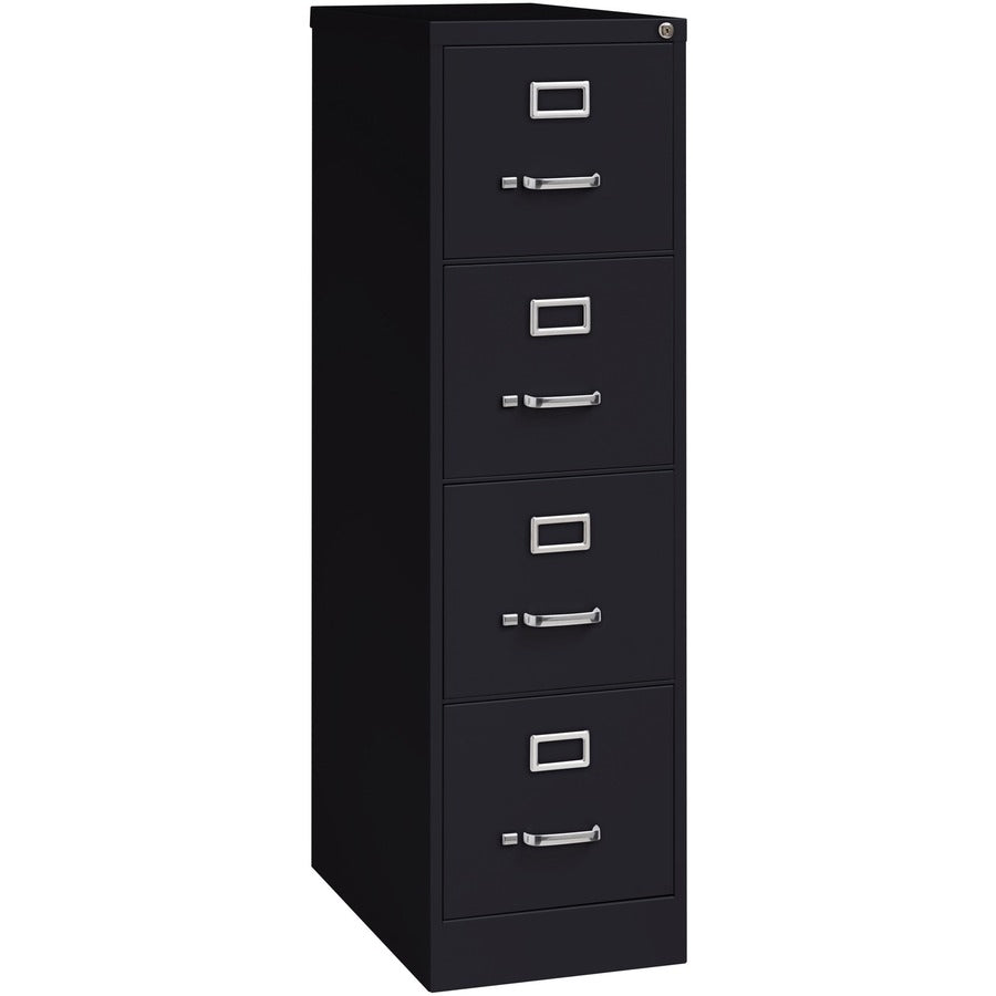 Lorell Fortress Series 25" Commercial-Grade Vertical File Cabinet - 15" Width x 25" Depth x 52" Height - 4 x Drawer(s) for File - Letter - Vertical - Security Lock, Ball-bearing Suspension, Heavy Duty - Black - Steel - Recycled