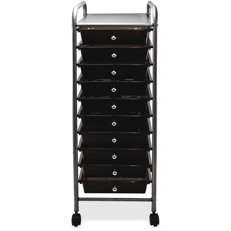 Advantus 10-Drawer Organizer - 10 Drawer - 4 Casters - Metal - 15.50" Width x 13" Depth x 37.50" Height - Smoke - 1 Each
