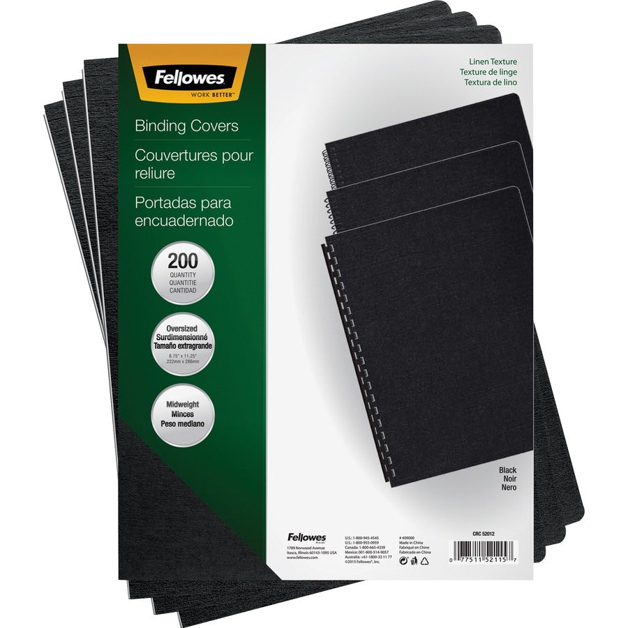 Fellowes Expressions Oversize Linen Presentation Covers - 11.3" Height x 8.8" Width x 0.1" Depth - For 8 3/4" x 11 1/4" Sheet - Black - Linen - 200 / Pack