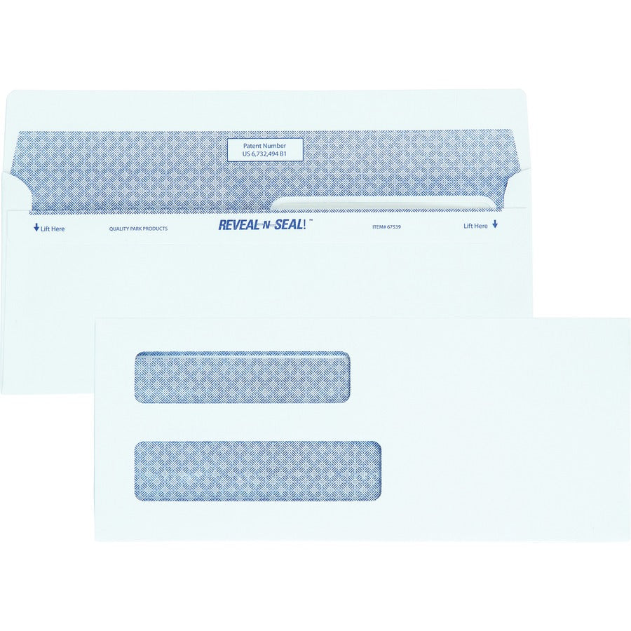 Quality Park No. 8 5/8 Double-Window Security Envelopes with Reveal-N-Seal®, Self-Seal Closure - Double Window - #8 5/8 - 3 5/8" Width x 8 5/8" Length - 24 lb - Self-sealing - White - 500 / Box