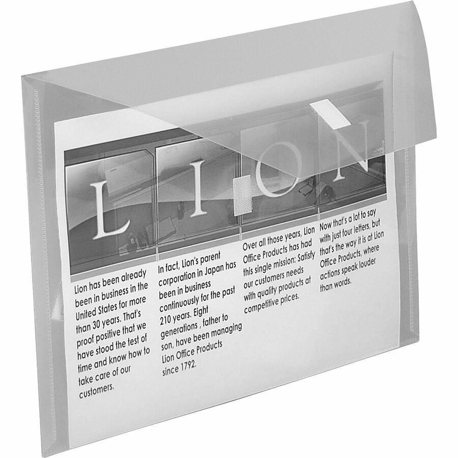 Lion 22070CR Letter Recycled Vinyl File Pocket - 8 1/2" x 11" - 2 Pocket - Poly - Clear - Weather Proof, Hook & Loop Closure, Flap Closure, Heavy Duty - 20% Recycled - 1 Each