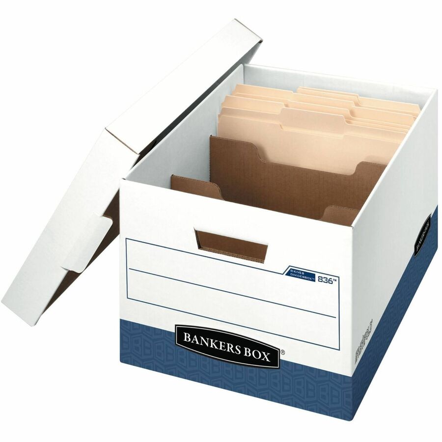 Bankers Box R-Kive DividerBox File Storage Box - Internal Dimensions: 12" Width x 15" Depth x 10" Height - External Dimensions: 12.8" Width x 15" Depth x 10.4" Height - Media Size Supported: Letter - Lift-off Closure - Medium Duty - Stackable - Fiberbo...