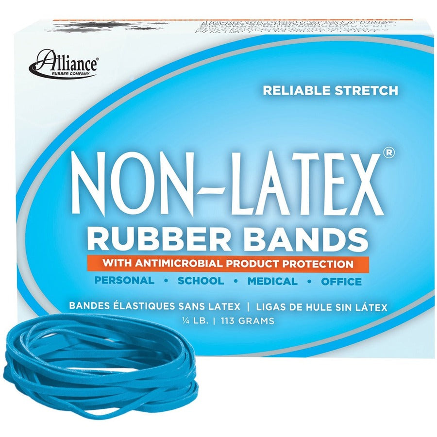 Alliance Rubber Rubber Bands with Antimicrobial Product Protection - Size: #33 - 3.5" Width x 130 mil Thickness - 0.25 lb/in - Latex-free, Antimicrobial, Stretchable - Synthetic Rubber - Cyan Blue - 1 Box