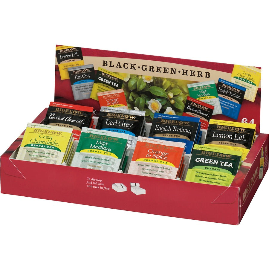 Bigelow Assorted Flavor Herbal Tea, Black Tea, Green Tea Bag - Herbal Tea, Black Tea, Green Tea - 1 Box