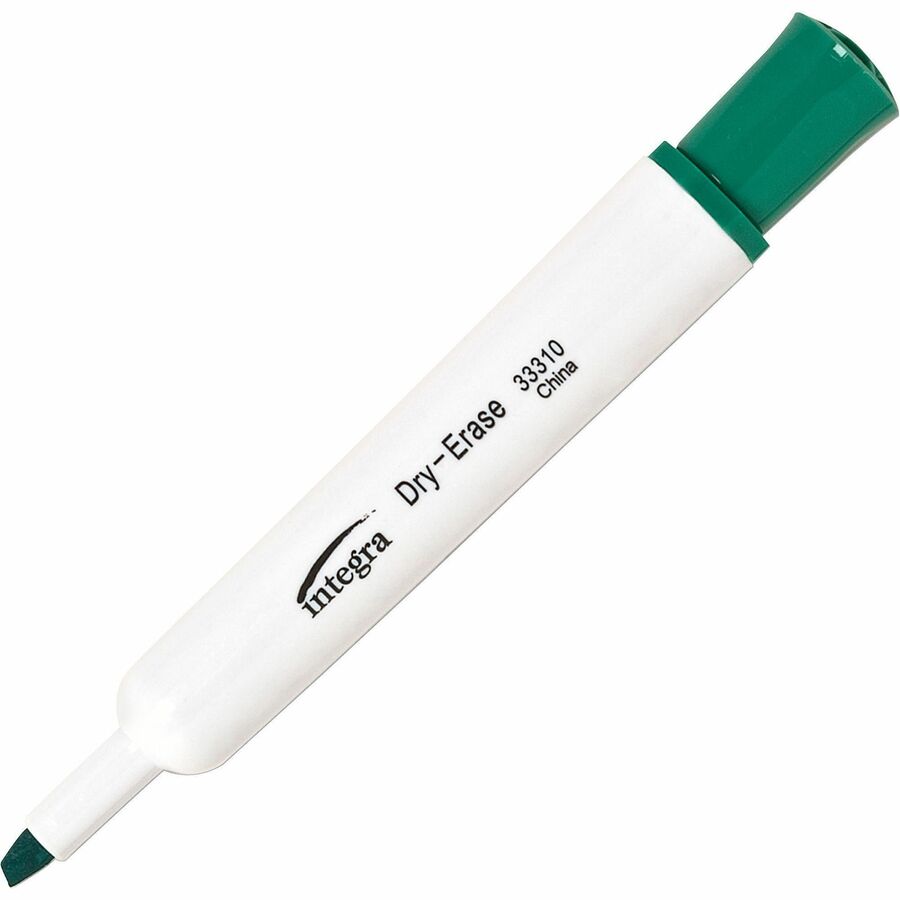 Integra Chisel Point Dry-erase Markers - Green Ink - Fiber Tip - Writing - 12 / Dozen