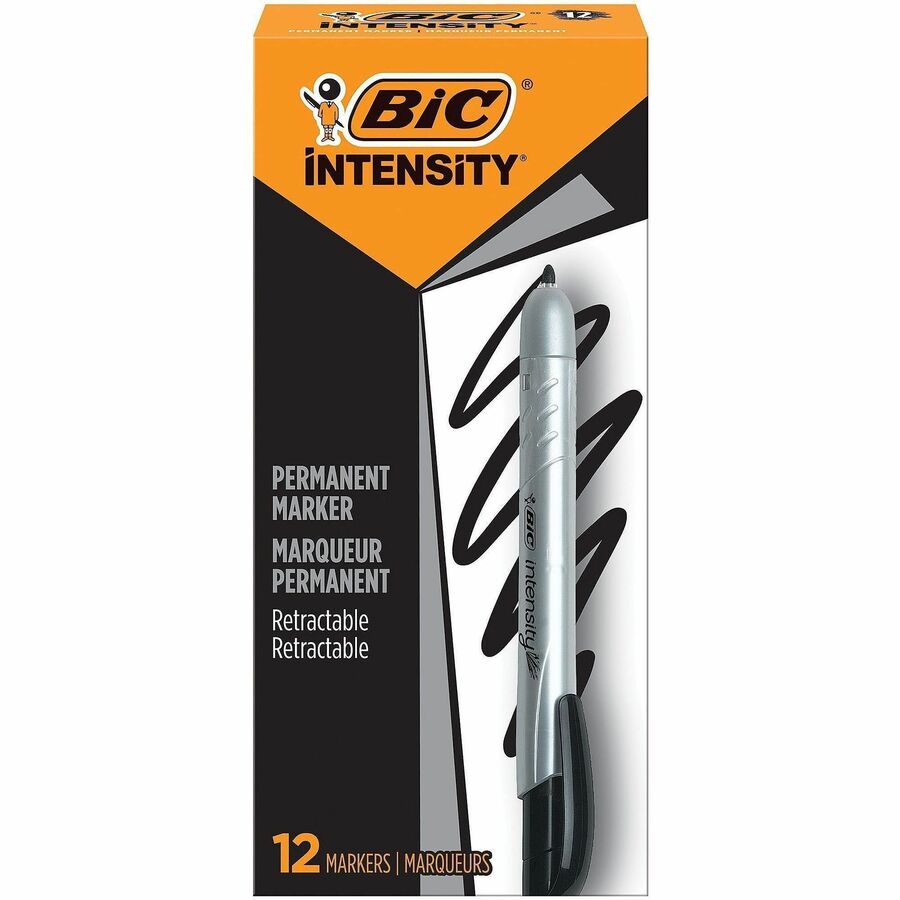 BIC Mark-it Retractable Permanent Markers - Retractable - Black Ink - 12 / Dozen
