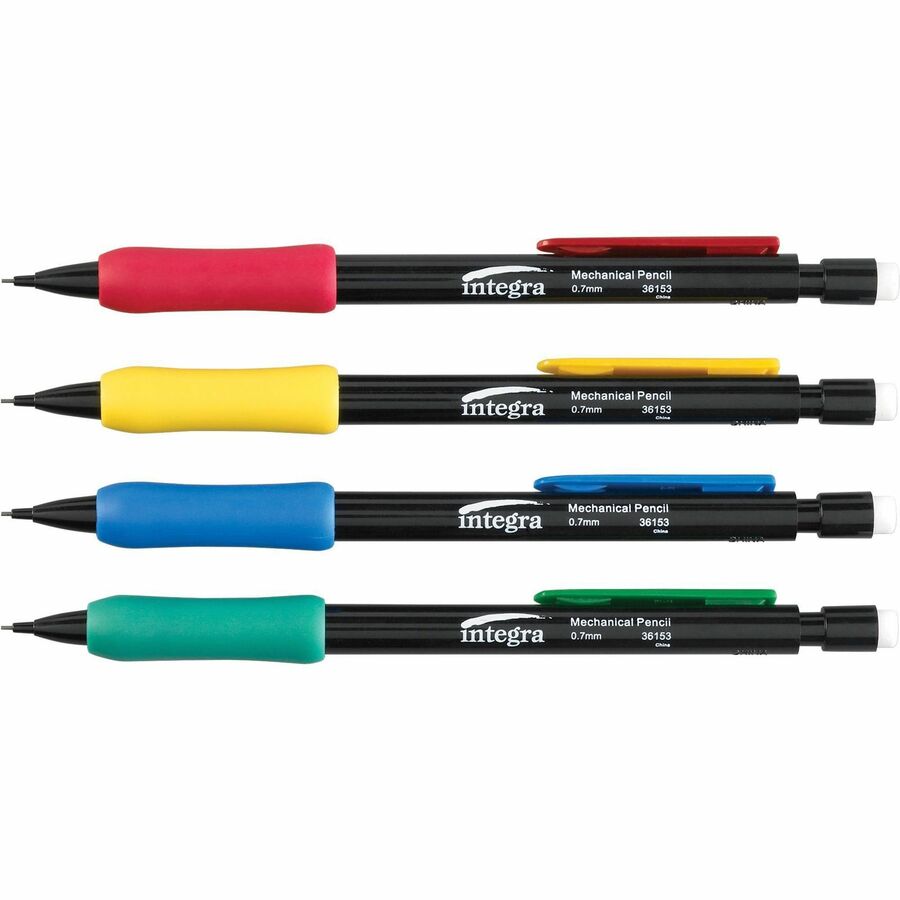 Integra Grip Mechanical Pencils - 0.7 mm Black Lead - Refillable - Assorted Barrel - 12 / Dozen